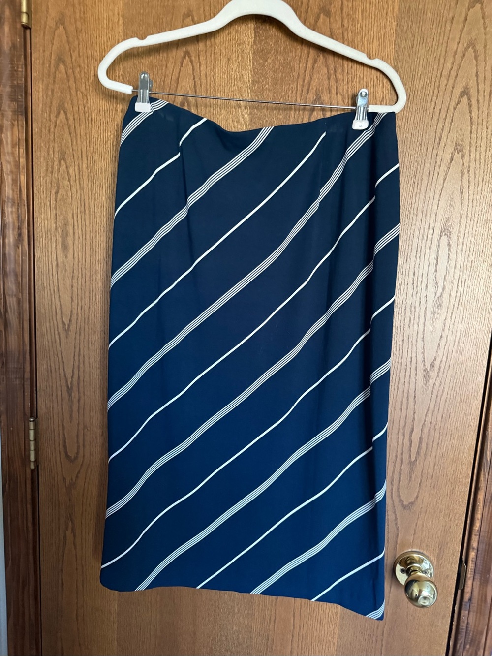 J. Jill Navy Midi Skirt with Diagonal White Stripes - Picture 2 of 3